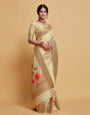 Beige Floral Woven Soft Cotton Saree