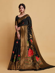 Black Floral Woven Soft Cotton Saree