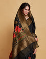 Black Floral Woven Soft Cotton Saree