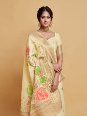 Off White Floral Woven Soft Cotton Saree