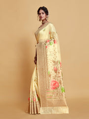 Off White Floral Woven Soft Cotton Saree