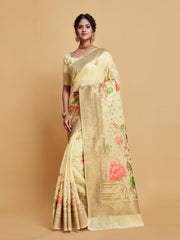 Off White Floral Woven Soft Cotton Saree