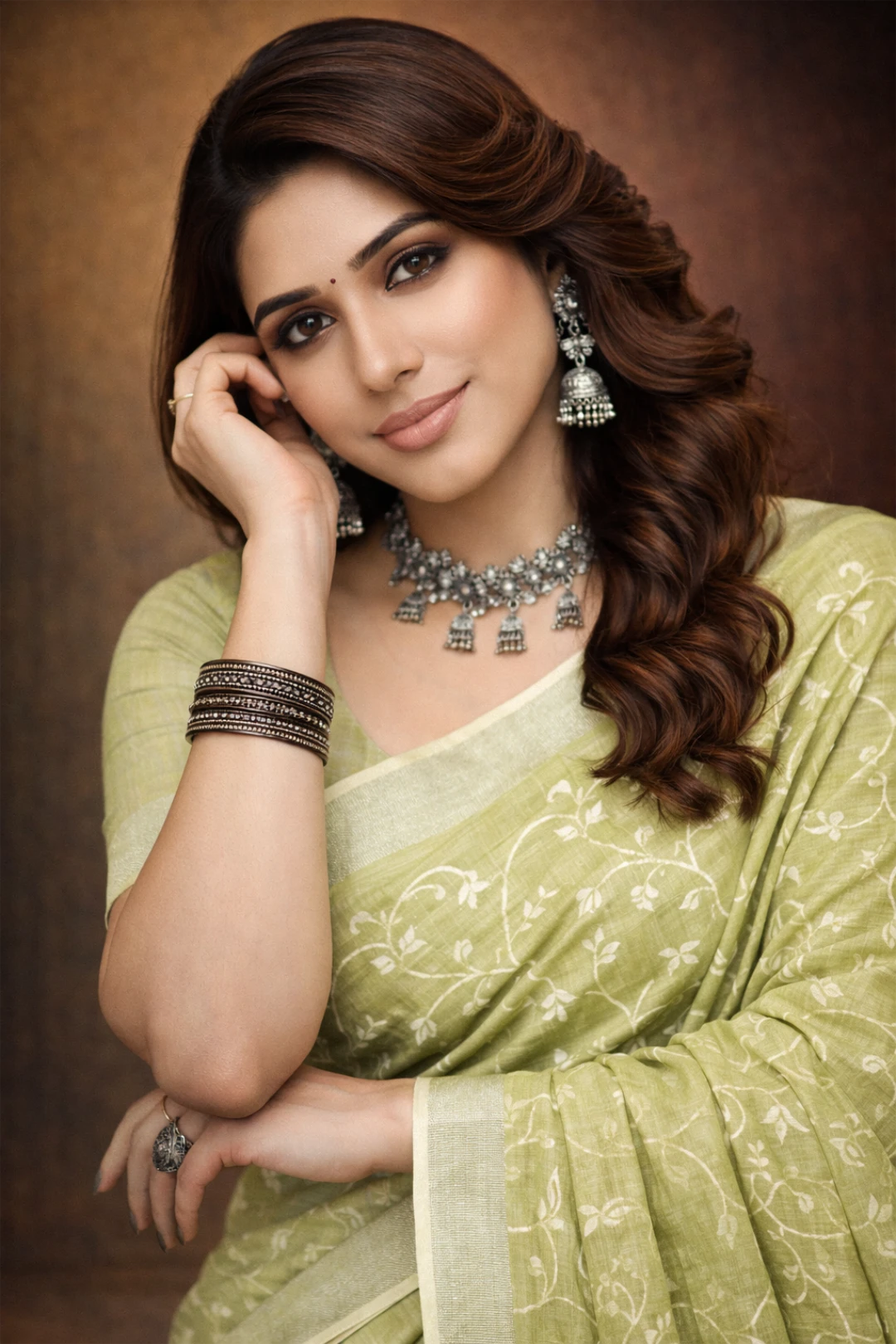 Light Green linen saree with floral design