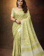 Light Green linen saree with floral design