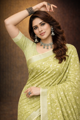 Light Green linen saree with floral design