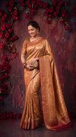 Orange Banarasi Silk Saree With Peacock Zari Work