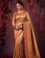 Orange Banarasi Silk Saree With Peacock Zari Work