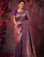 Purple Banarasi Silk Saree With Peacock Zari Work