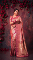 Pink Banarasi Silk Saree With Peacock Zari Work