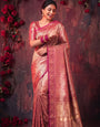 Pink Banarasi Silk Saree With Peacock Zari Work