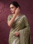Light Green Satin Silk Banarasi Weaving Saree