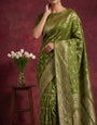 Olive Green Banarasi Work Satin Silk Saree