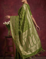 Olive Green Banarasi Work Satin Silk Saree