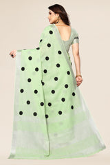 Green Colo Linen Saree With Polka Dot Saree Design