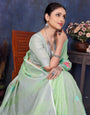 Green Linen Embroidery Saree