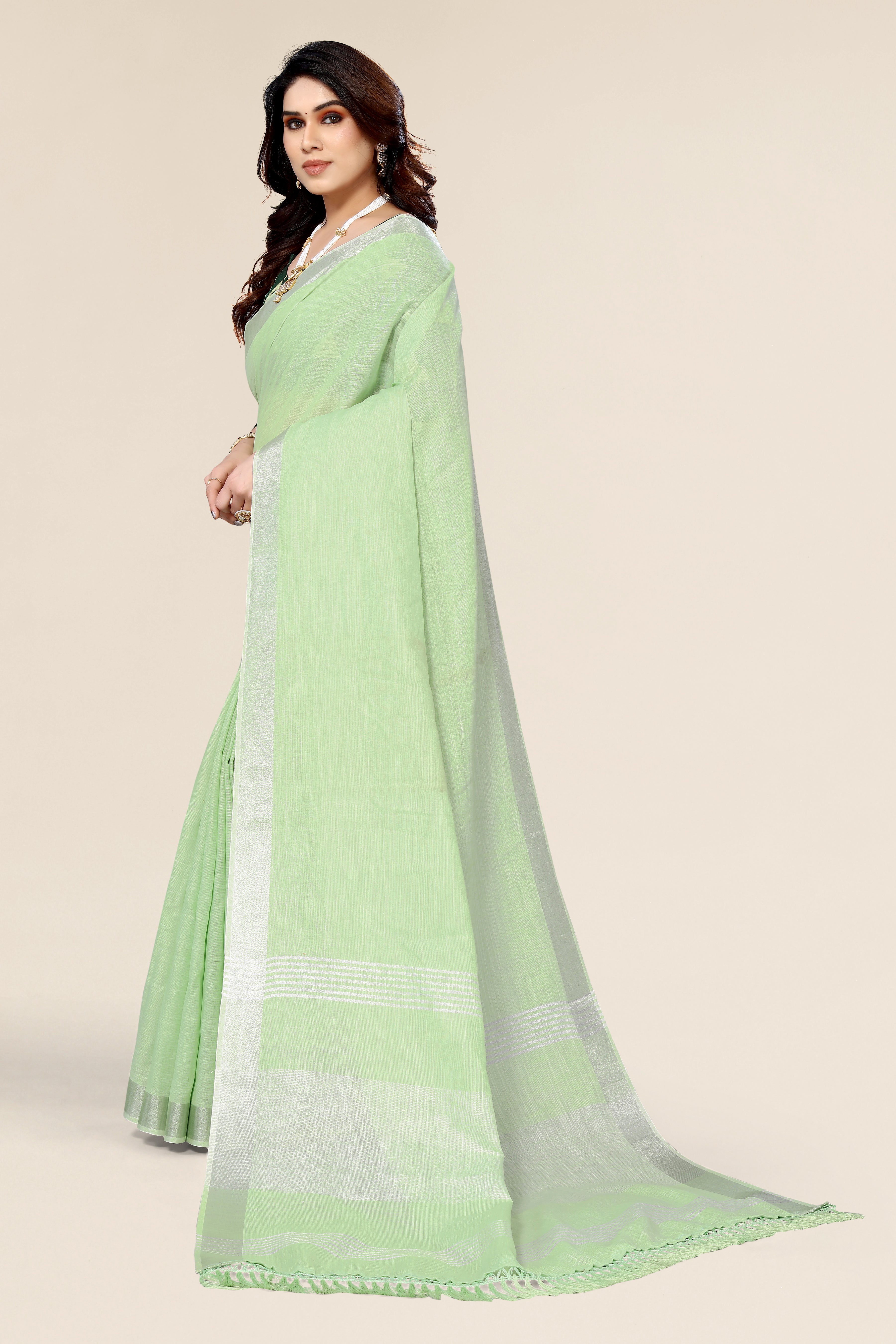 Green Linen Saree For Summer