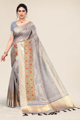Grey Color Designer Embroidery Saree 