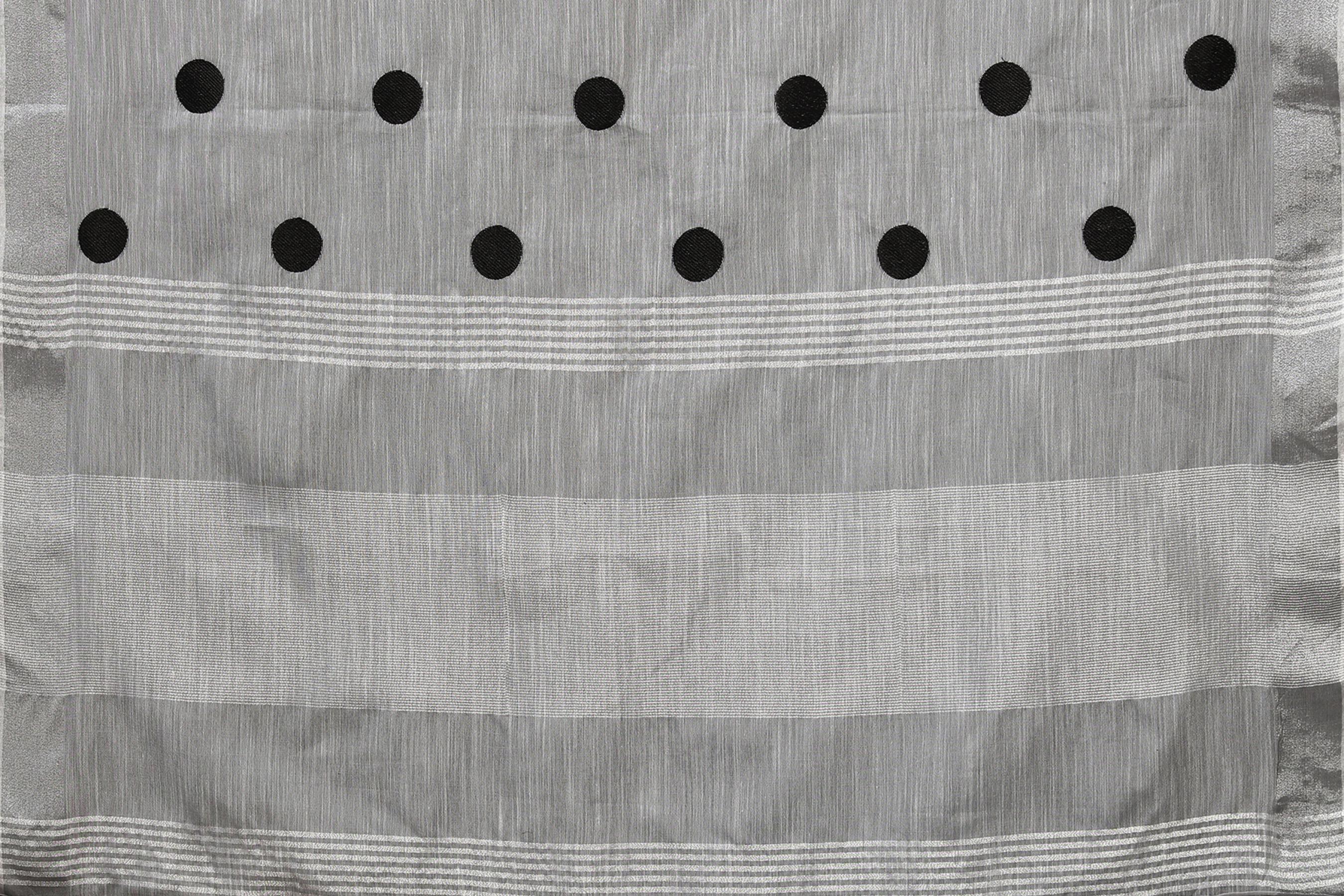 Grey Color Linen Silk Saree With Polka Embroidery