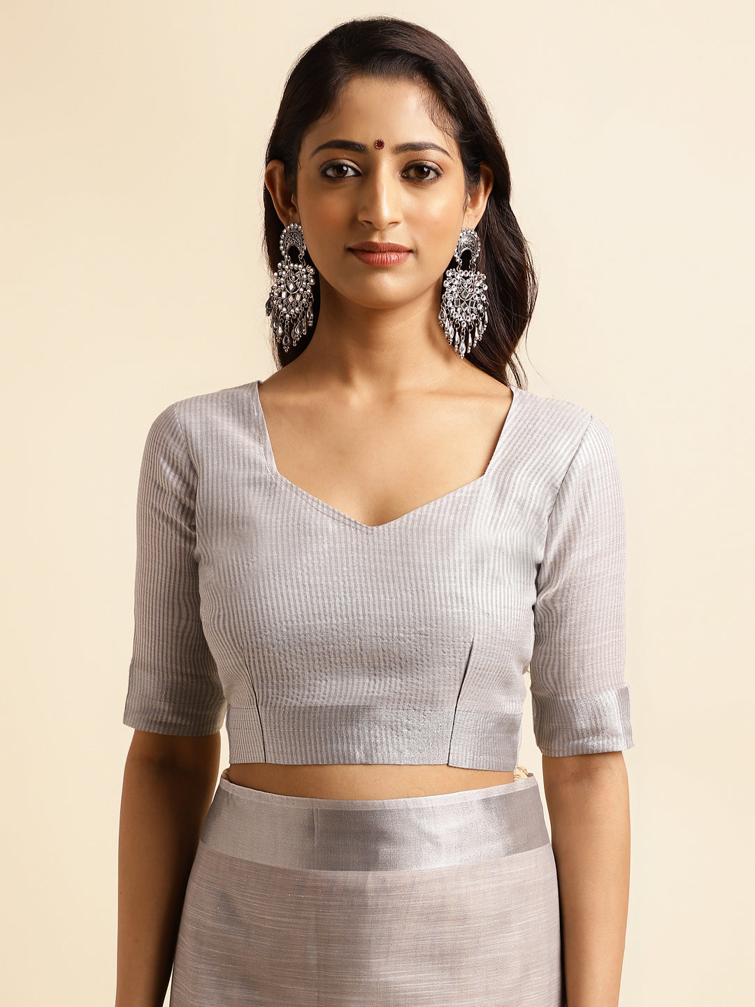 Grey Linen Cotton Embroidery Saree