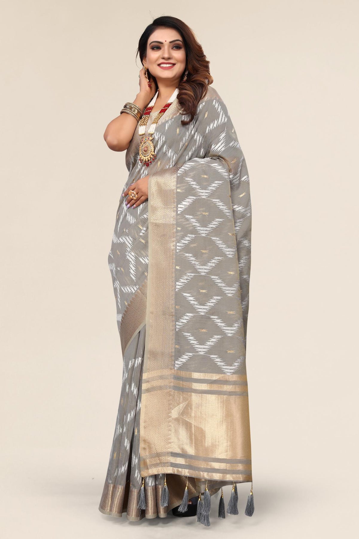 Grey Linen Designer Saree 