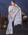 Grey Linen Embroidery Saree