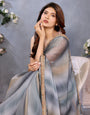 Grey Satin Silk Sequin Embroidery Border Work