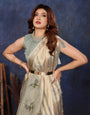 Grey Viscose Thread Work Saree
