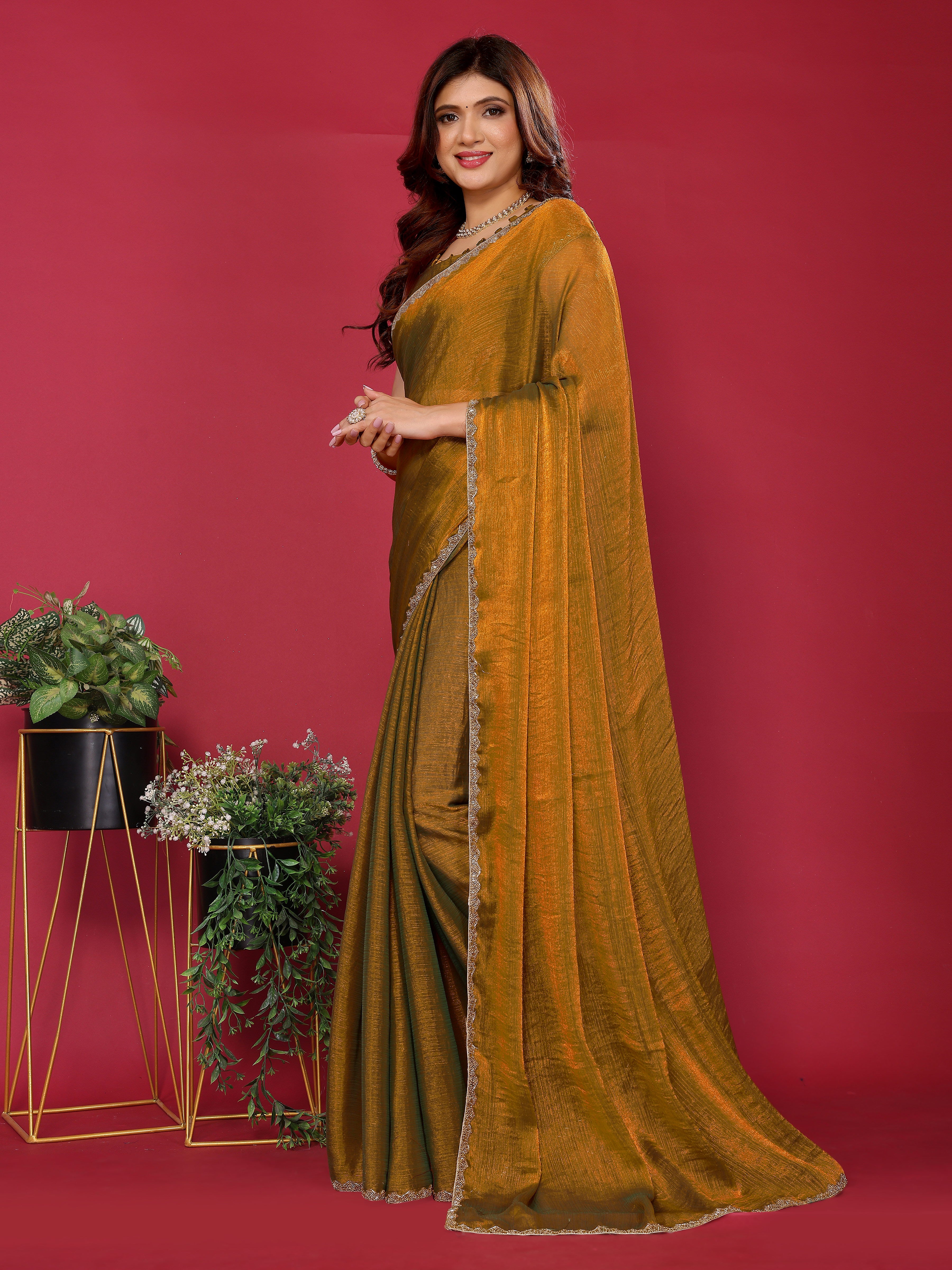 Handcrafted mustard silk saree online