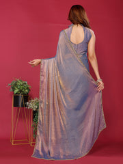Handcrafted purple silk saree with blouse