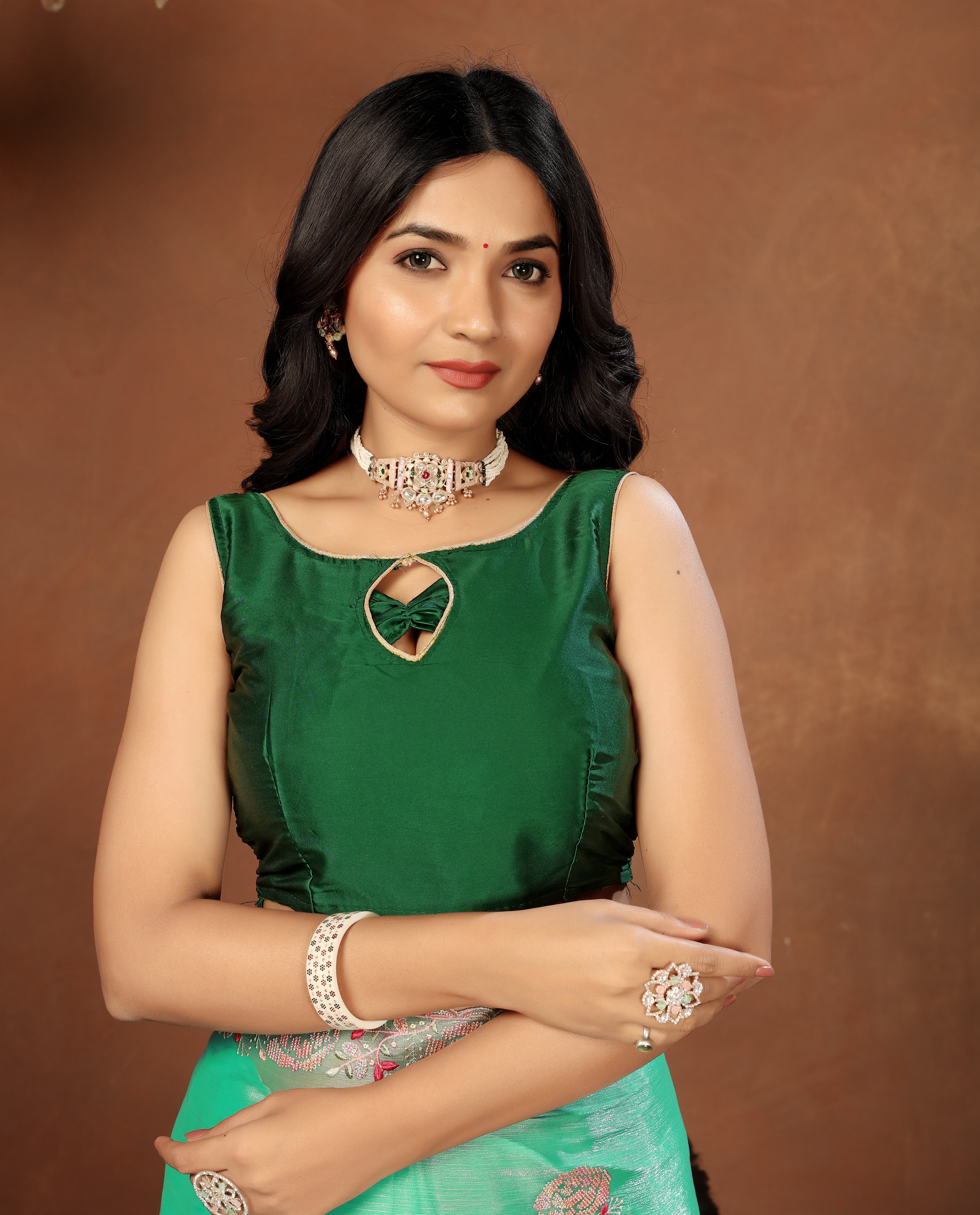 Heavy embroidery green saree with blouse