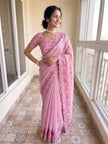 Pink Jimmy Choo Floral Embroidery Saree Styled by Soumya