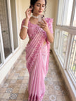 Pink Jimmy Choo Floral Embroidery Saree Styled by Soumya