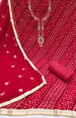 Red Jamdani Cotton Bandhani Unstitched Suit Set