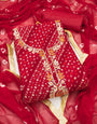 Red Jamdani Cotton Bandhani Unstitched Suit Set