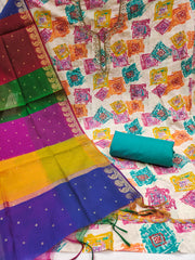 Printed Cotton unstitched suit For women in white Color