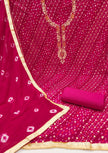 Rani Pink Jamdani Cotton Bandhani Unstitched Suit Set