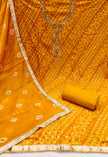 Yellow Jamdani Cotton Bandhani Unstitched Suit Set