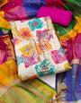 White Cotton print Handwork Unstitched Suit