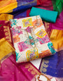 White Cotton print Handwork Unstitched Suit