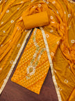 Yellow Jamdani Cotton Bandhani Unstitched Suit Set