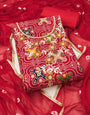 Red Bandhani Print on Cotton Unstitched Suit