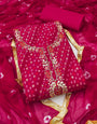 Rani Pink Jamdani Cotton Bandhani Unstitched Suit Set