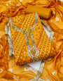 Yellow Jamdani Cotton Bandhani Unstitched Suit Set