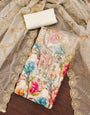 White Organza Handworked Position Print Unstitched Suit