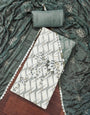 Teal Green and White Floral Cotton Banarasi Handwork Unstitched Suit