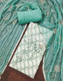 Blue and White Floral Cotton Banarasi Handwork Unstitched Suit