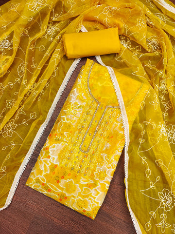 Yellow Organza Unstitched Suit Set