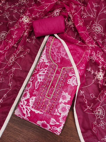 Rani Pink Organza Unstitched Suit Set