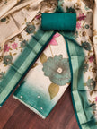 Blue - Beige Floral Cotton Silk Unstitched Suit Set