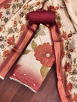 Maroon - Beige Floral Cotton Silk Unstitched Suit Set